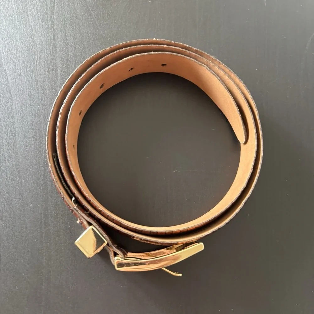 Vintage Crookhorn Fine Grain Leather Belt USA Made Brown Leather Sz 38‎ Western